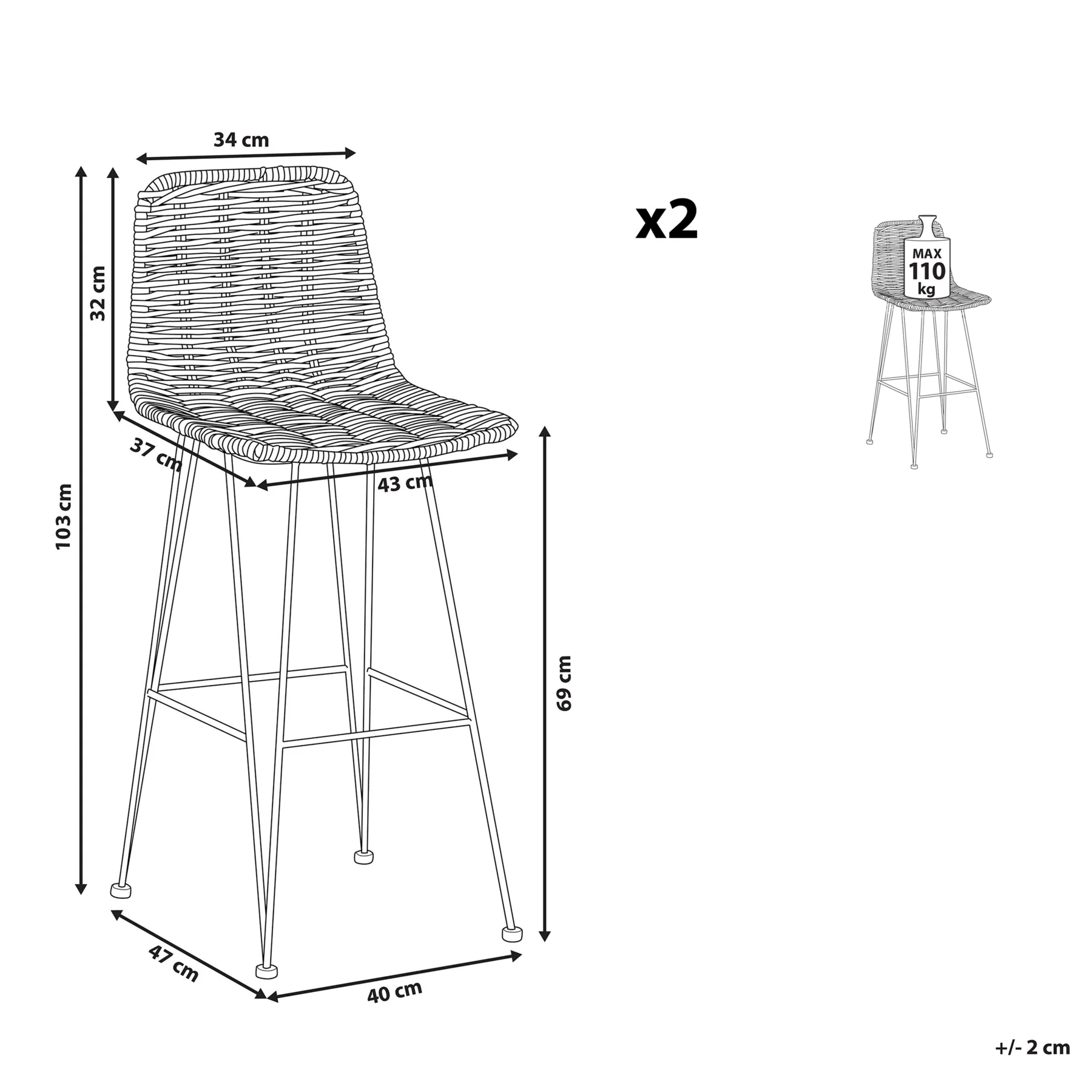 Beliani - CASSITA - Barkruk set van 2 - Bruin - Rotan - Image 8