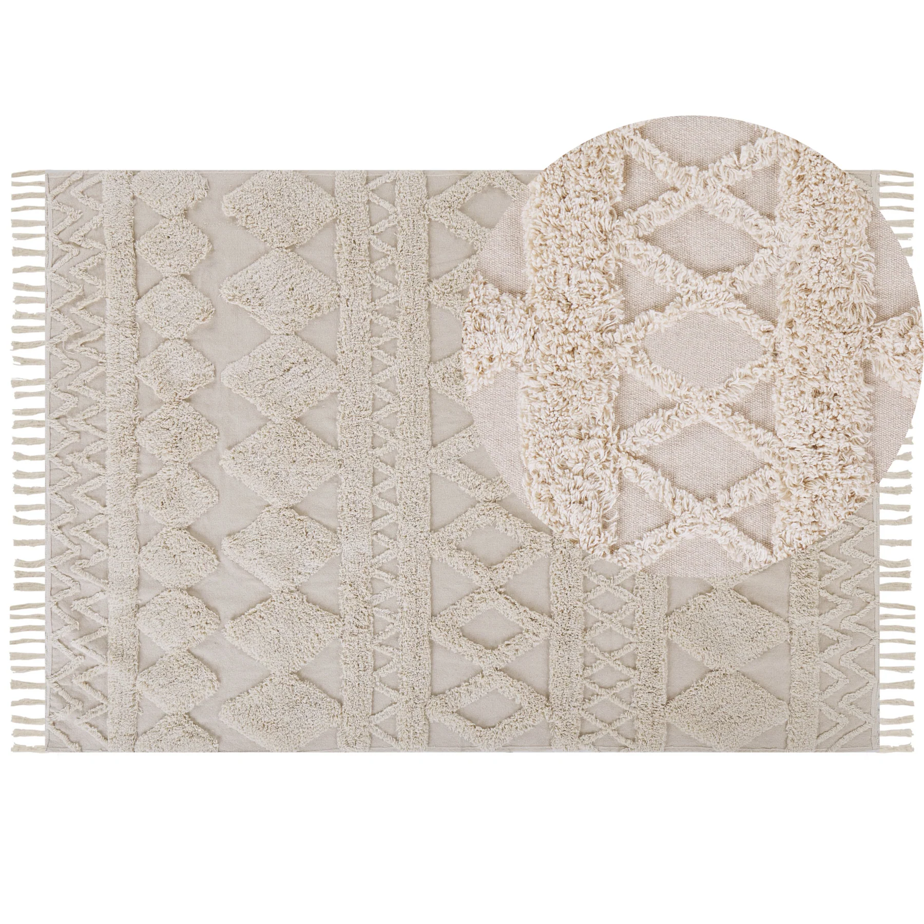 Beliani - DIDIM - Laagpolig vloerkleed - Beige - 160 x 230 cm - Katoen - Image 3