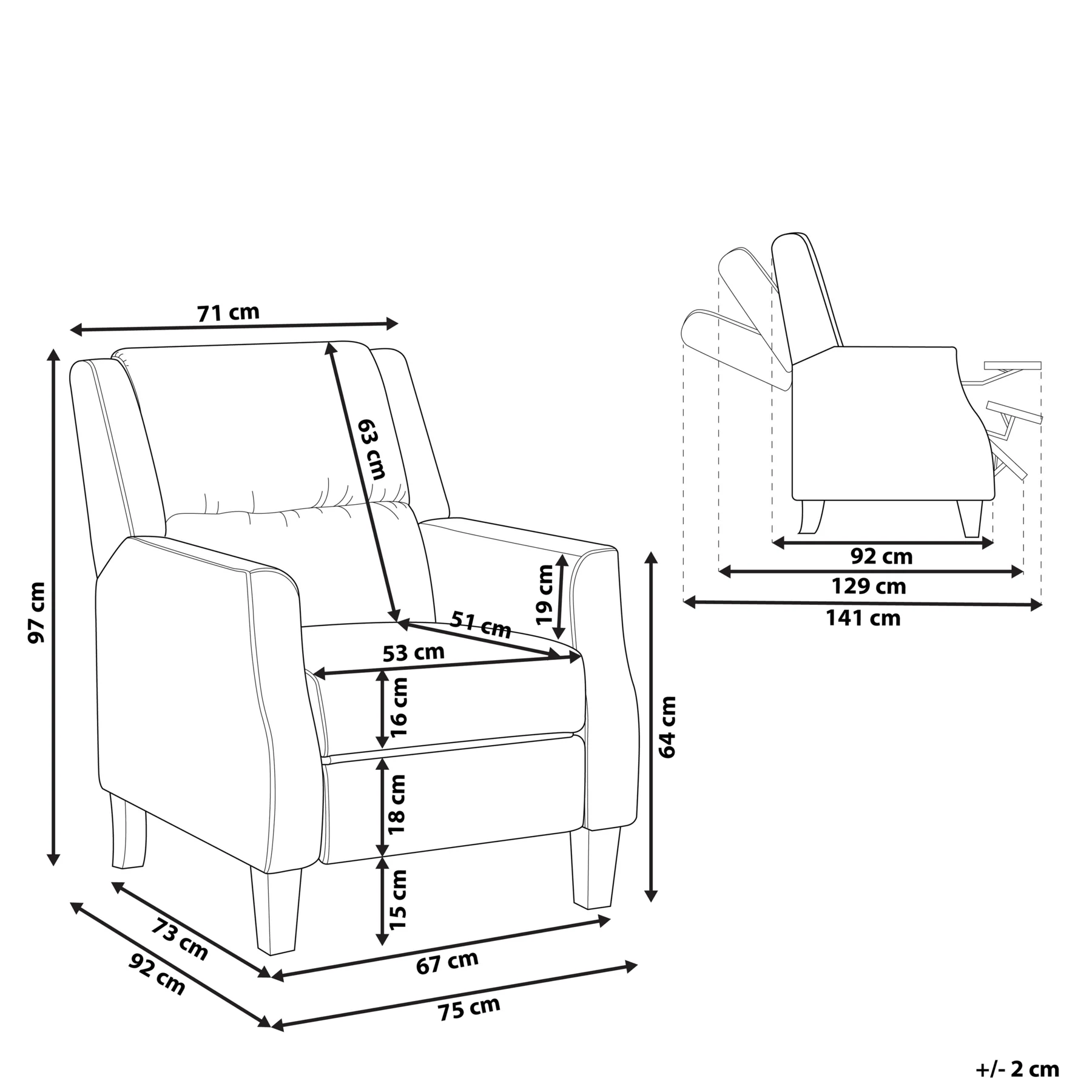 Beliani - EGERSUND - TV-fauteuil - Lichtbeige - Fluweel - Image 9
