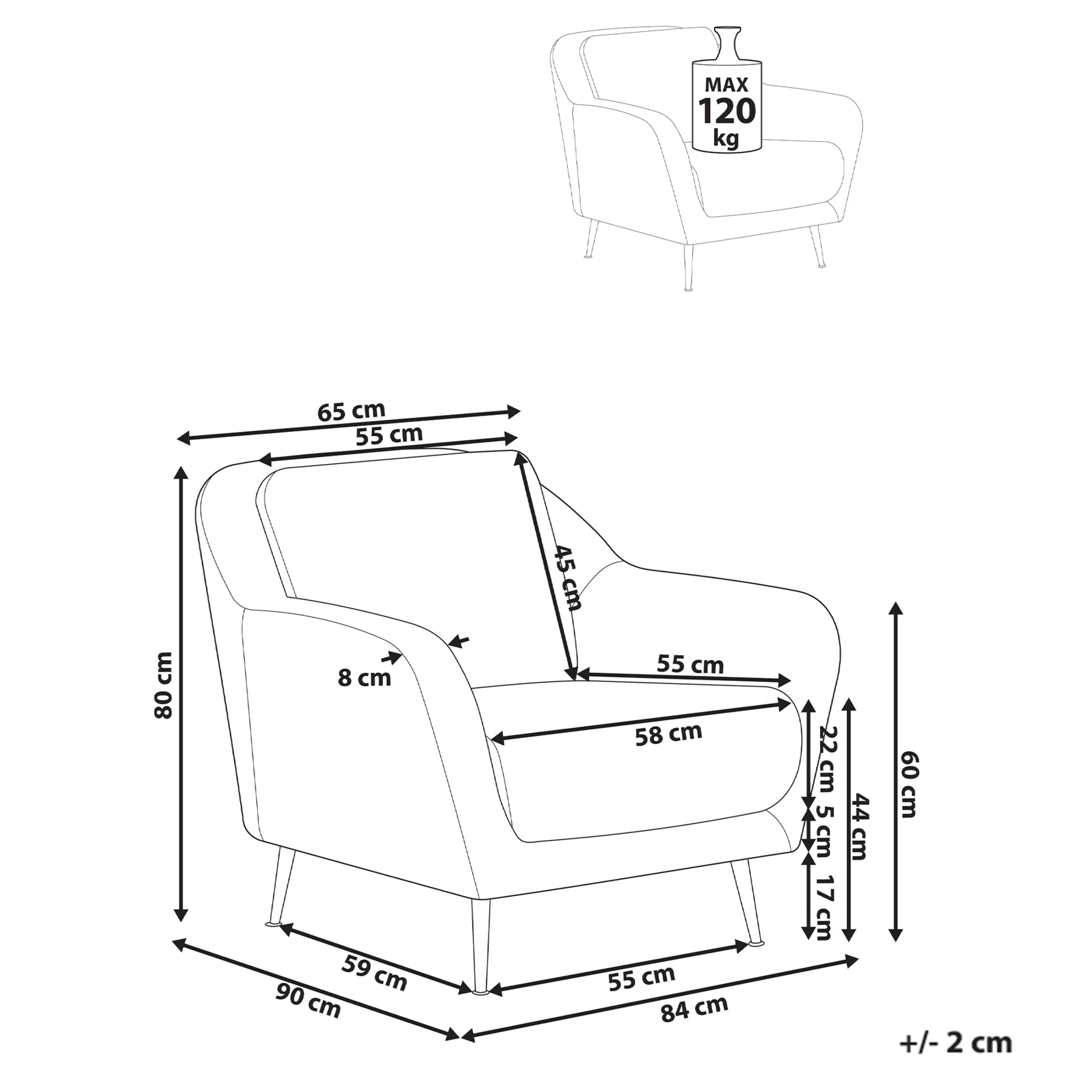 Beliani - EIBY - Fauteuil - Zwart - Chenille - Image 6
