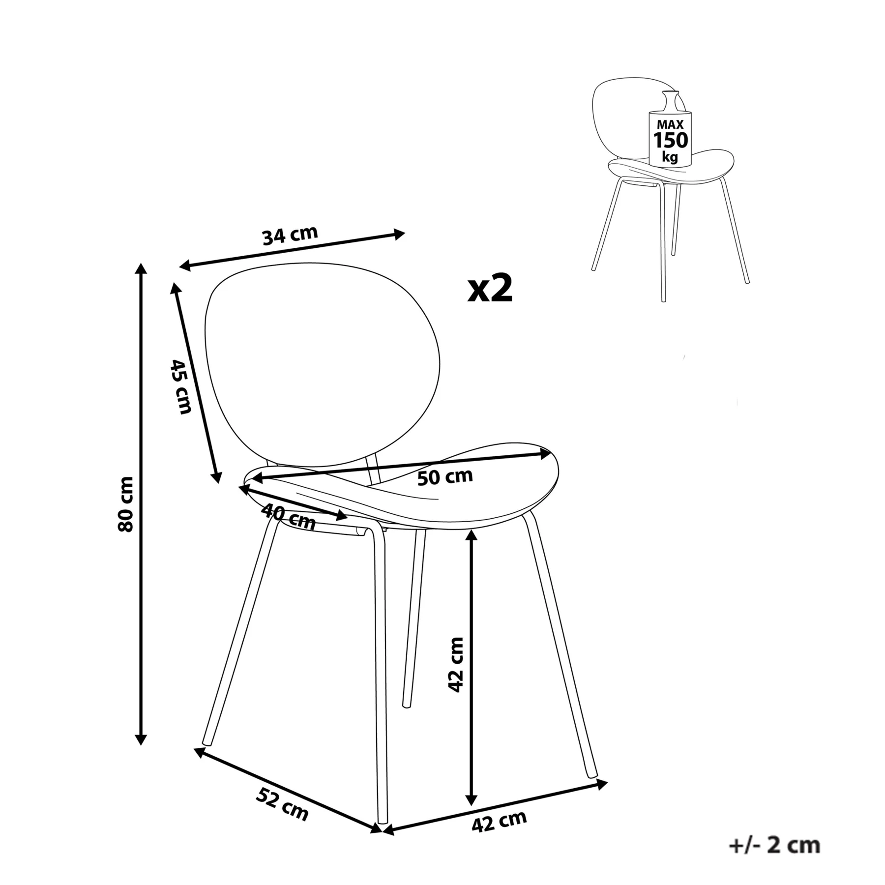 Beliani - LUANA - Eetkamerstoel set van 2 - Wit|Lichtbruin - Bouclé - Image 11