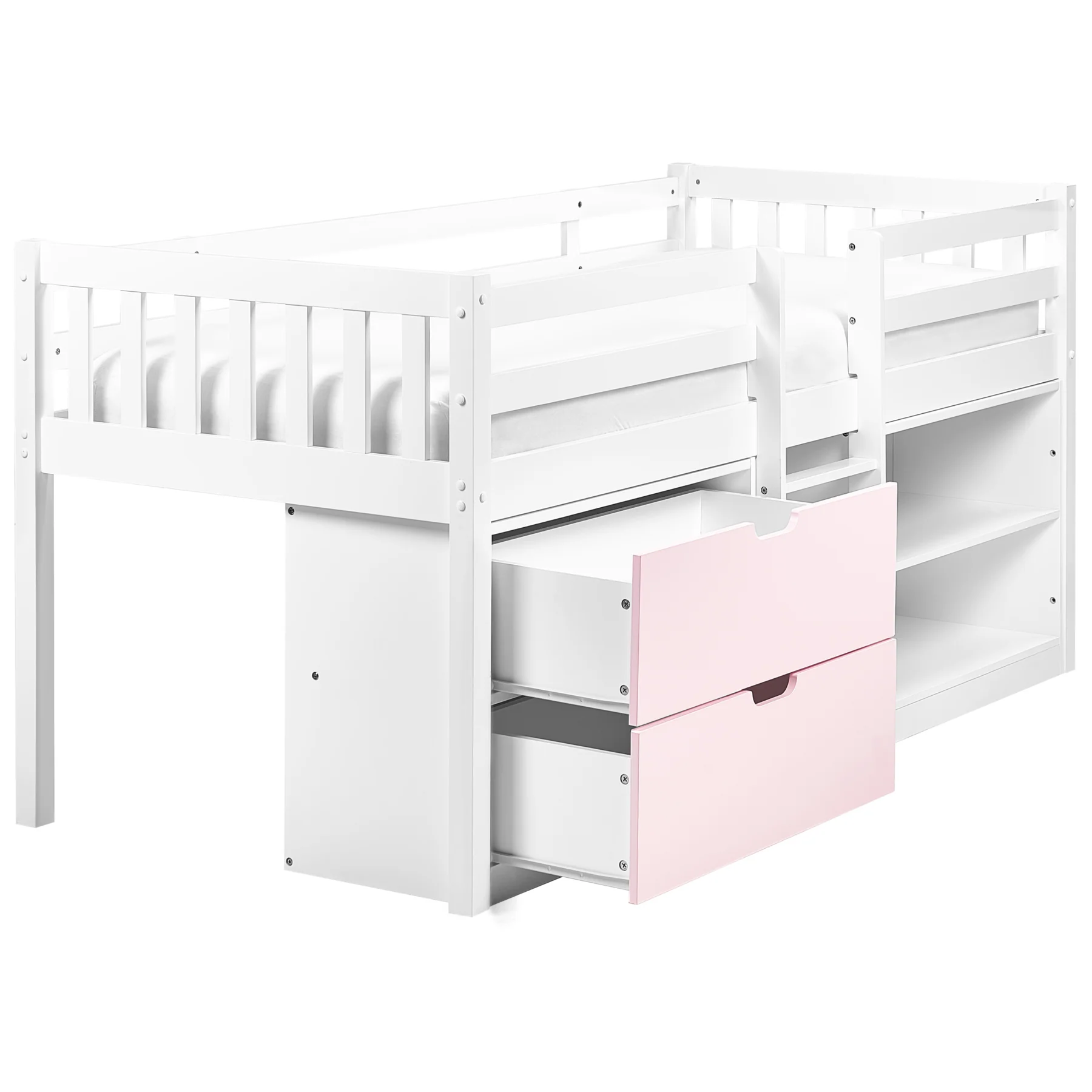 Beliani - SUSVILLE - Kinderbed - Wit|Roze - 90 x 200 cm - Rubberhout