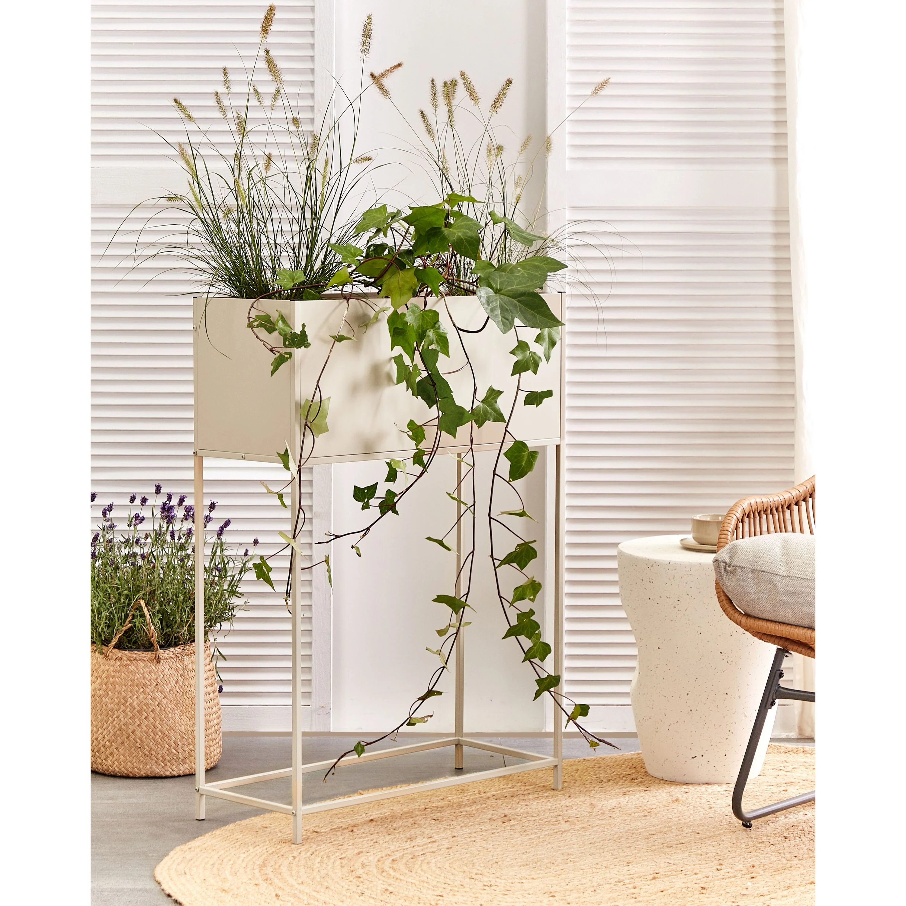 Beliani-TAPIEN-Verhoogde plantenbak-Beige-70 x 30 x 100 cm-Metaal - Image 2