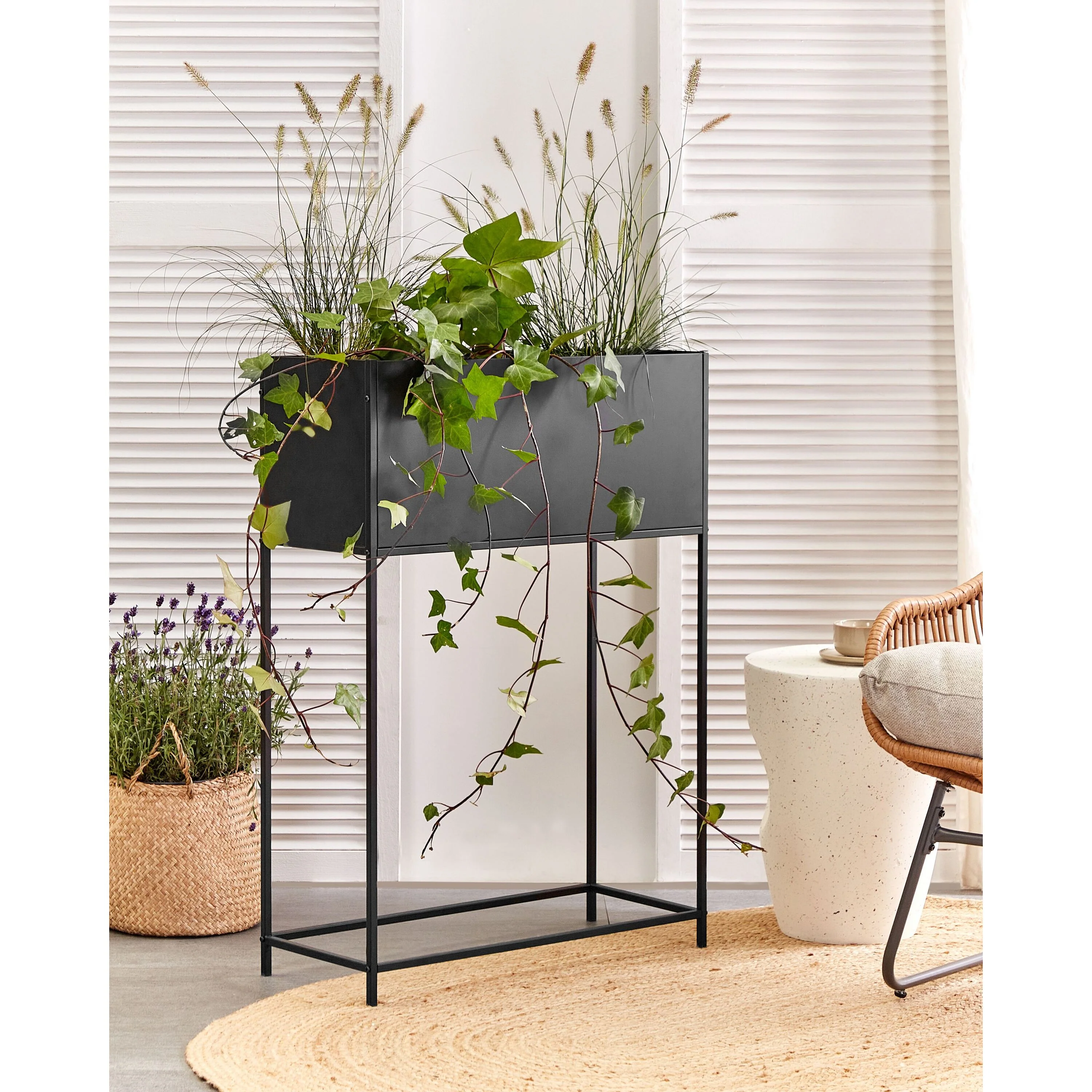 Beliani-TAPIEN-Verhoogde plantenbak-Zwart-70 x 30 x 100 cm-Metaal - Image 2