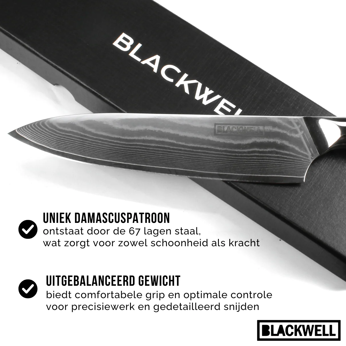 Blackwell Messenset (Koksmes + Groentemes | Nakirimes) - Japanse stijl - 67 lagen damaststaal - VG10 - 2-delig - Image 3