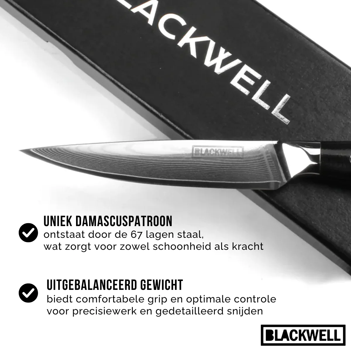 Blackwell Messenset (Koksmes + Groentemes + Officemes) - Japanse stijl - 67 lagen damaststaal - VG10 - 3-delig - Image 3