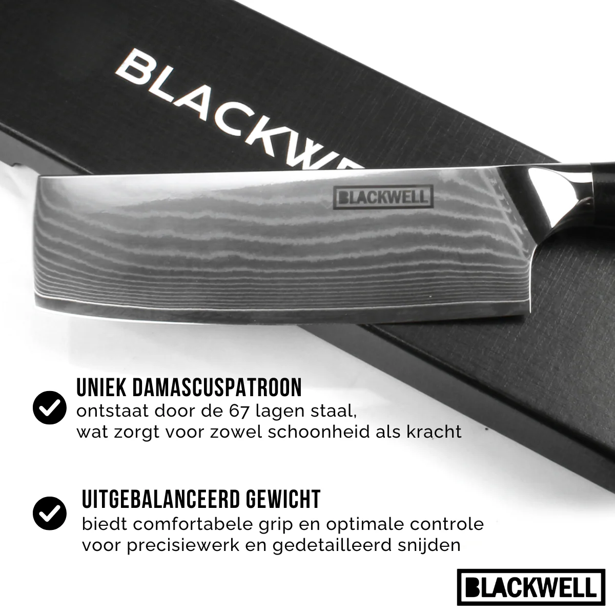 Blackwell Messenset (Santokumes + Groentemes | Nakirimes) - Japanse stijl - 67 lagen damaststaal - VG10 - 2-delig - Image 3