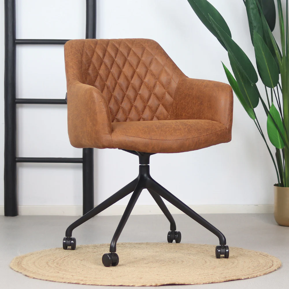 Bronx71 Eetkamerstoel met wieltjes Levi cognac eco-leer - - Image 7