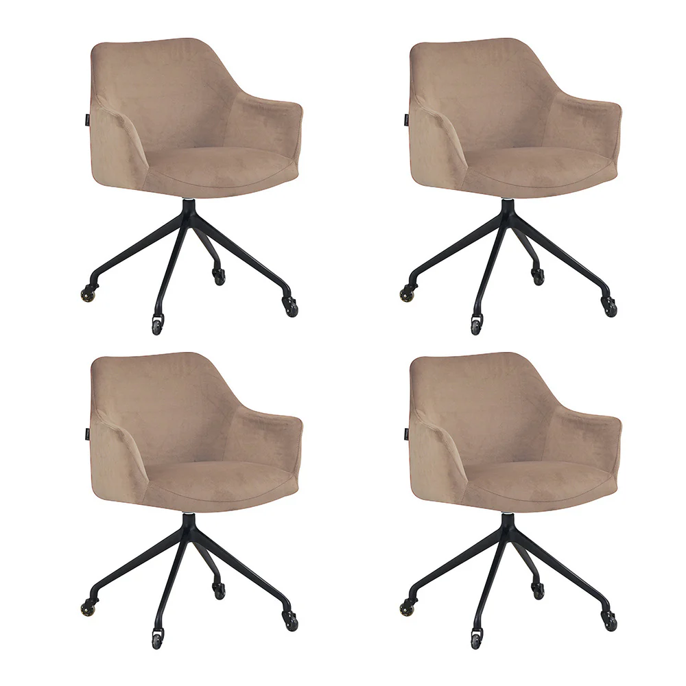 Bronx71 Eetkamerstoel met wieltjes Quinn taupe velvet - - Image 3