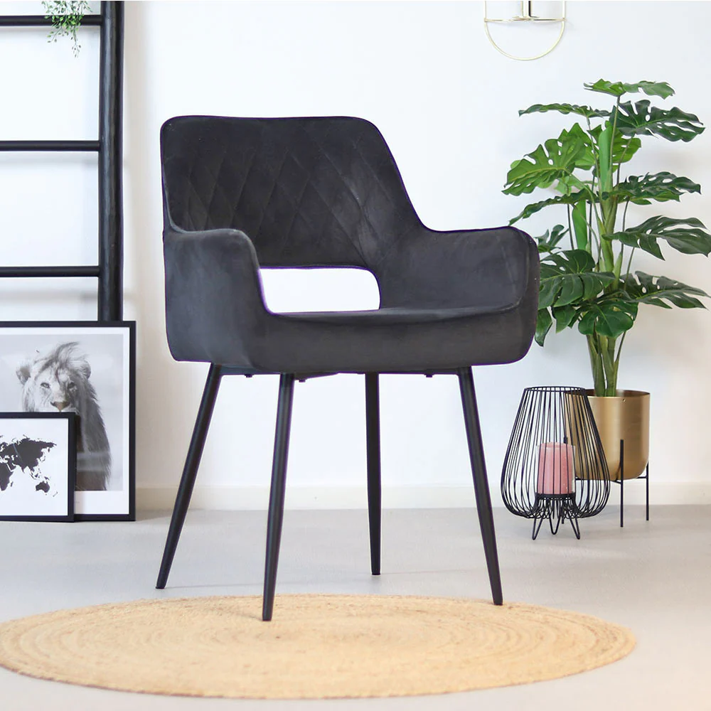Bronx71 Velvet eetkamerstoel Mika antraciet - Eetkamerstoelen set van - Image 5
