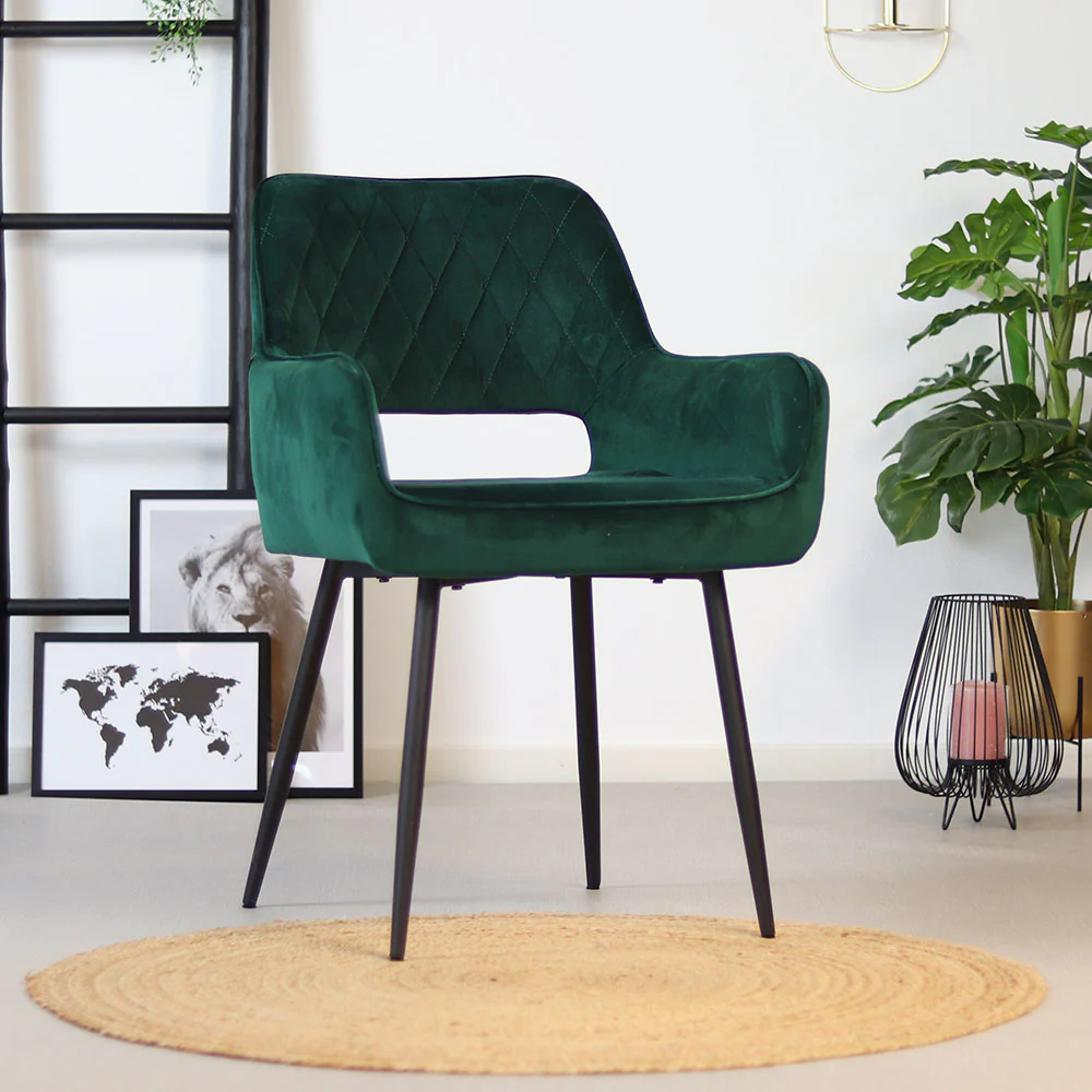 Bronx71 Velvet eetkamerstoel Mika donkergroen - Eetkamerstoelen set - Image 2