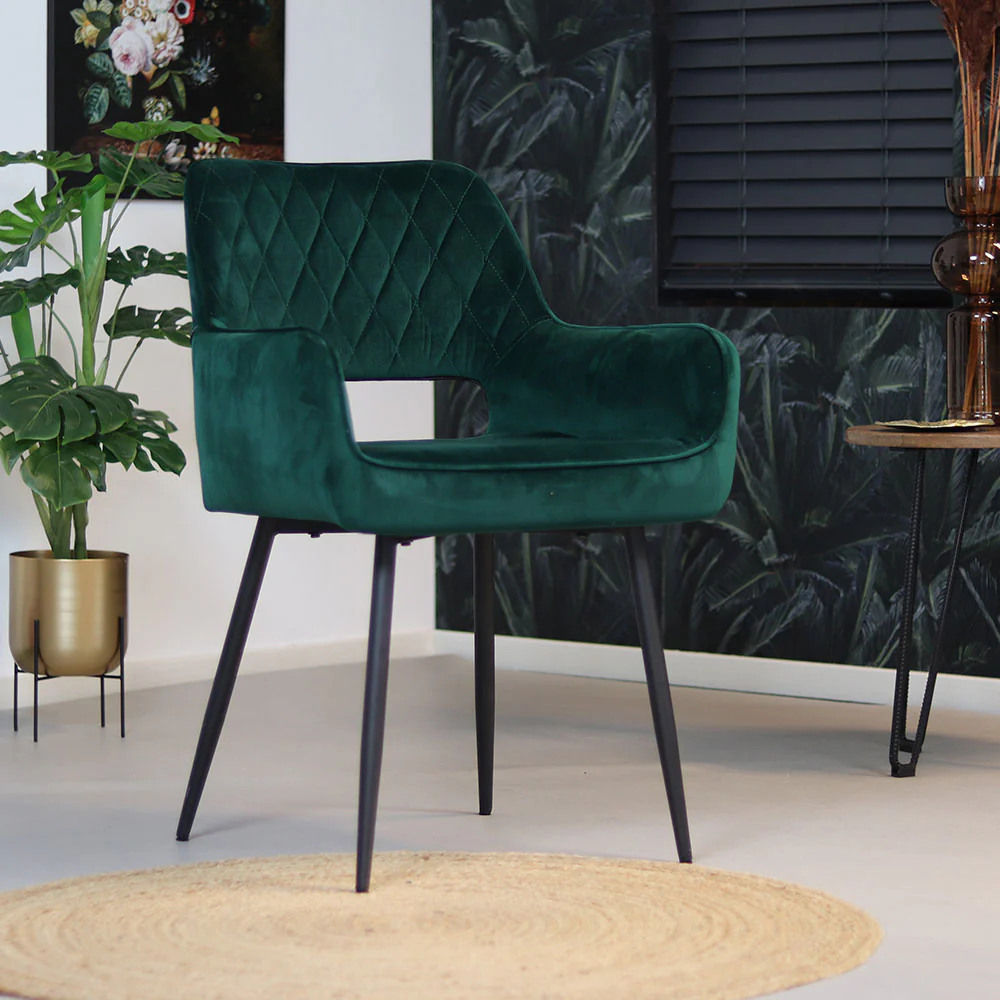 Bronx71 Velvet eetkamerstoel Mika donkergroen - Eetkamerstoelen set - Image 2