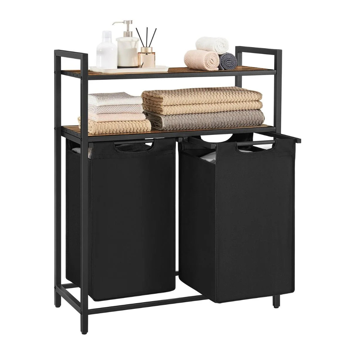 Calicosy - Wasmand met 2 compartimenten en 2 planken - H92 cm - Zwart - Image 4