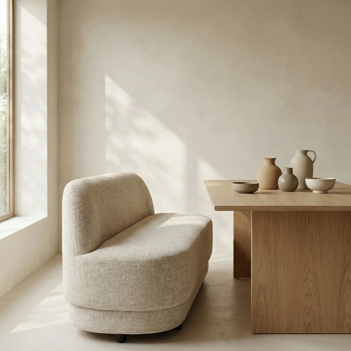 DÉJA Living - Eetkamerbank Beige Stof - 160x72x85cm - Moose - Image 2
