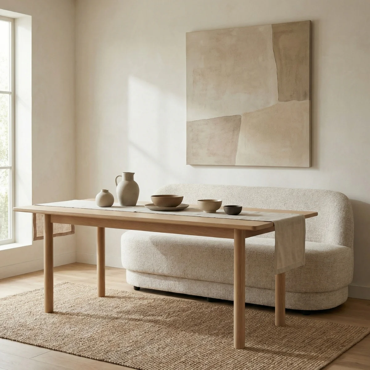 DÉJA Living - Eetkamerbank Beige Stof - 160x72x85cm - Moose - Image 8