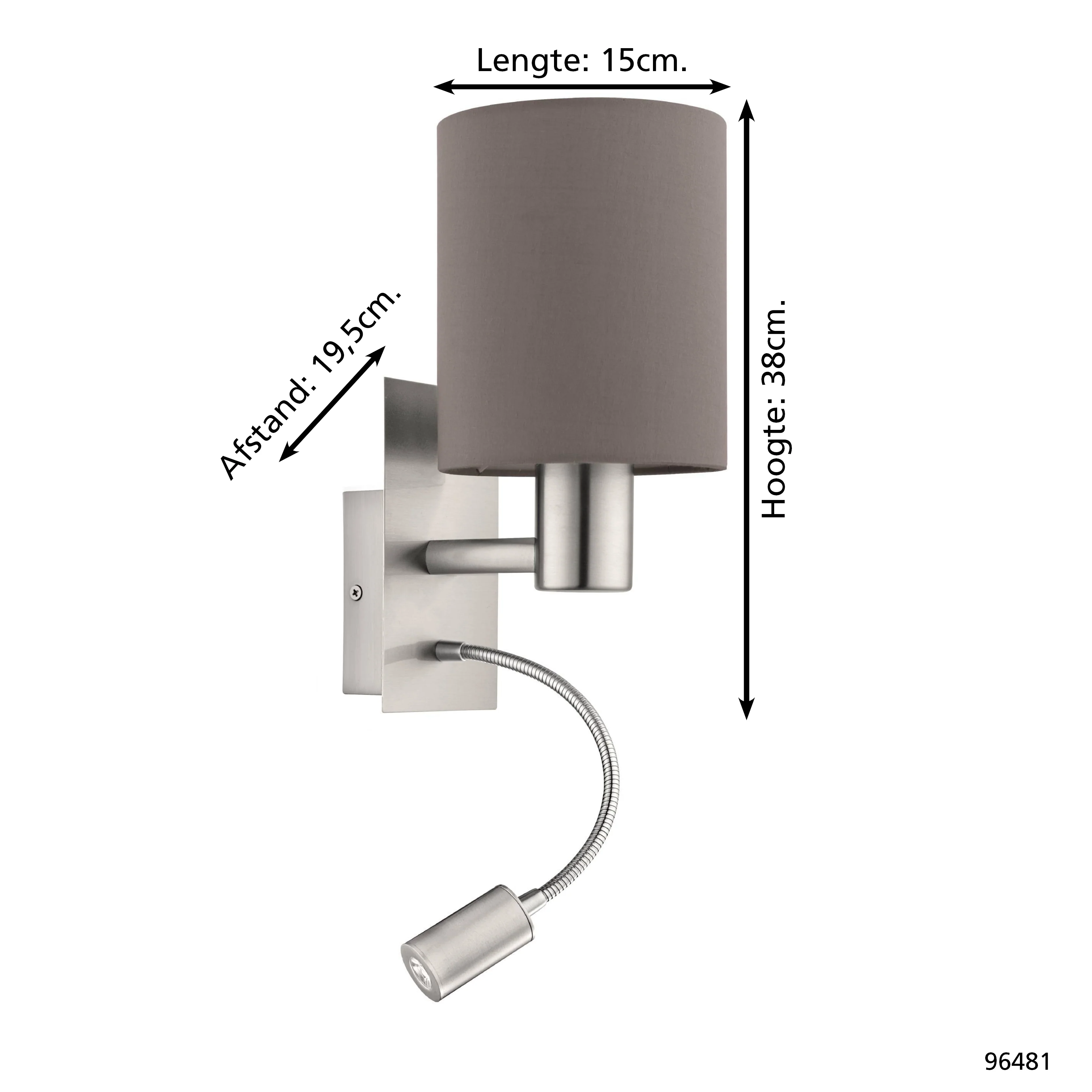 EGLO Pasteri Wandlamp - E27|LED - 38 cm - Grijs|Bruin|Antraciet - Image 2