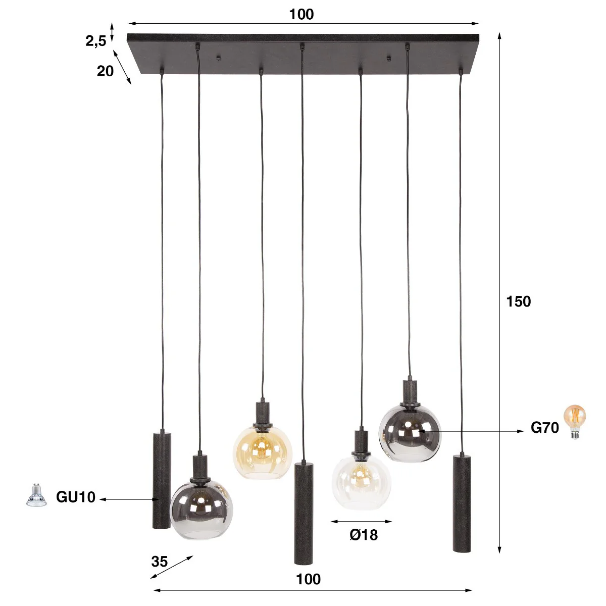 Fraaai - Bruno hanglamp tricolore 4+3-lichts - artic zwart - Image 6