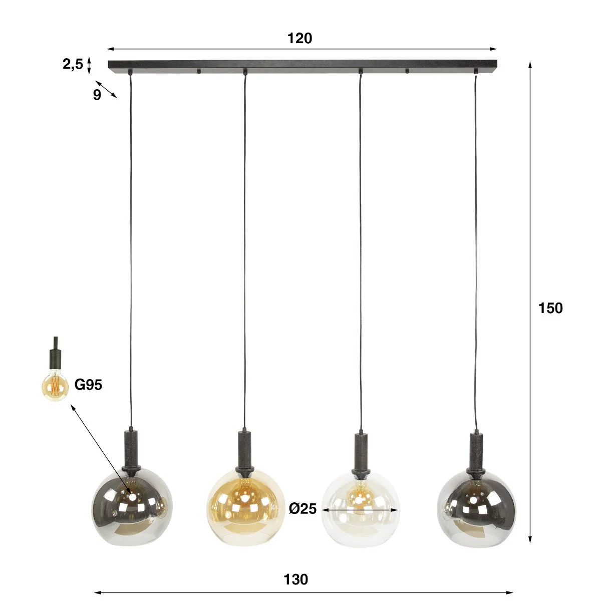 Fraaai - Bruno hanglamp tricolore 4-lichts - artic zwart - Image 3