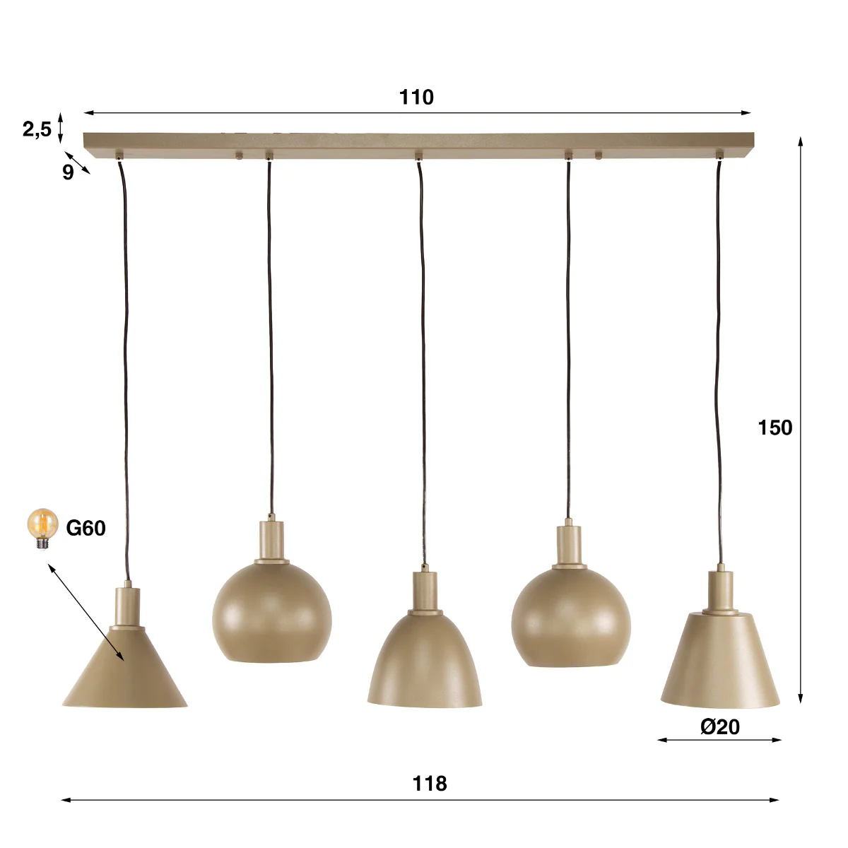 Fraaai - Metica hanglamp mix 5-lichts - beige - Image 5