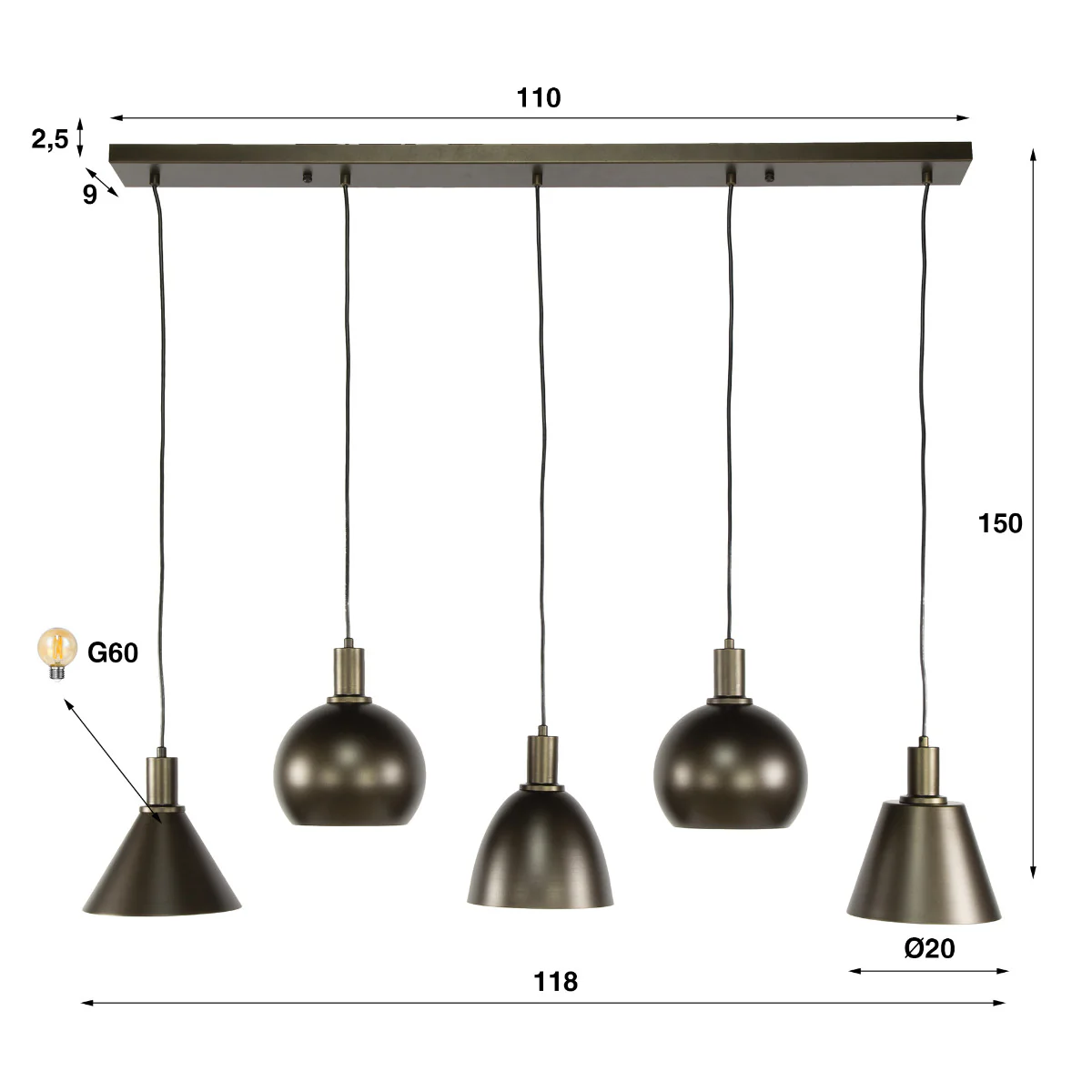 Fraaai - Metica hanglamp mix 5-lichts - bruin - Image 4