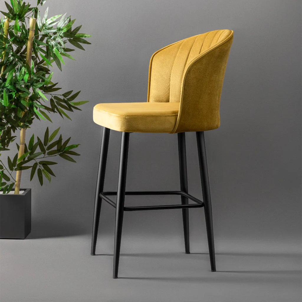 Giga Meubel - Barkruk Geel Stof - Zithoogte 65cm - Rubi