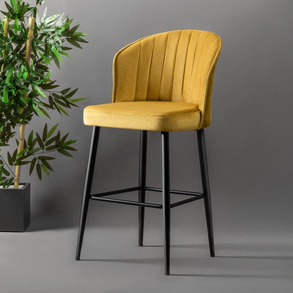 Giga Meubel - Barkruk Geel Stof - Zithoogte 65cm - Rubi - Image 2