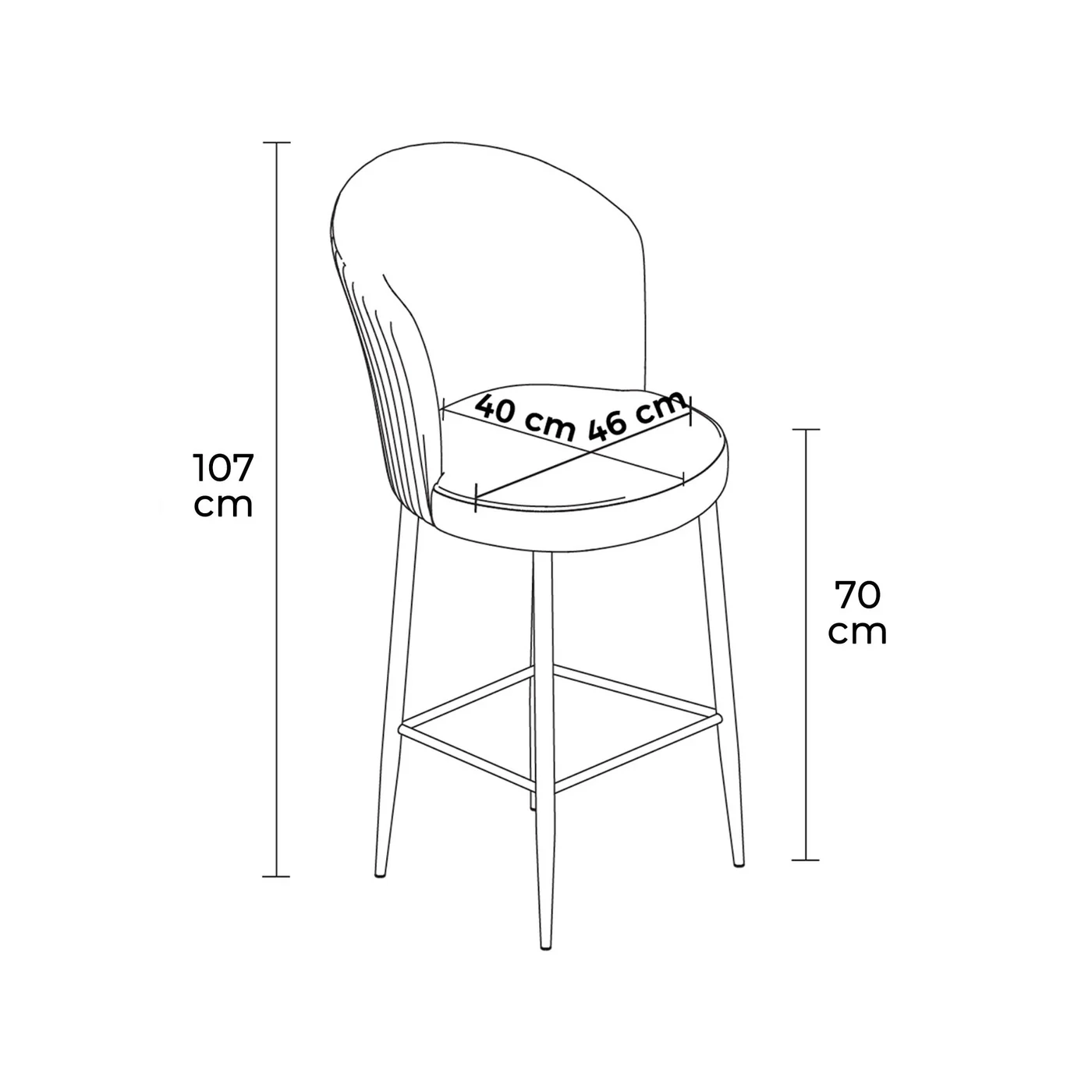 Giga Meubel - Barkruk Zwart Metaal-Stof - Zithoogte 70cm - Fora - Image 5