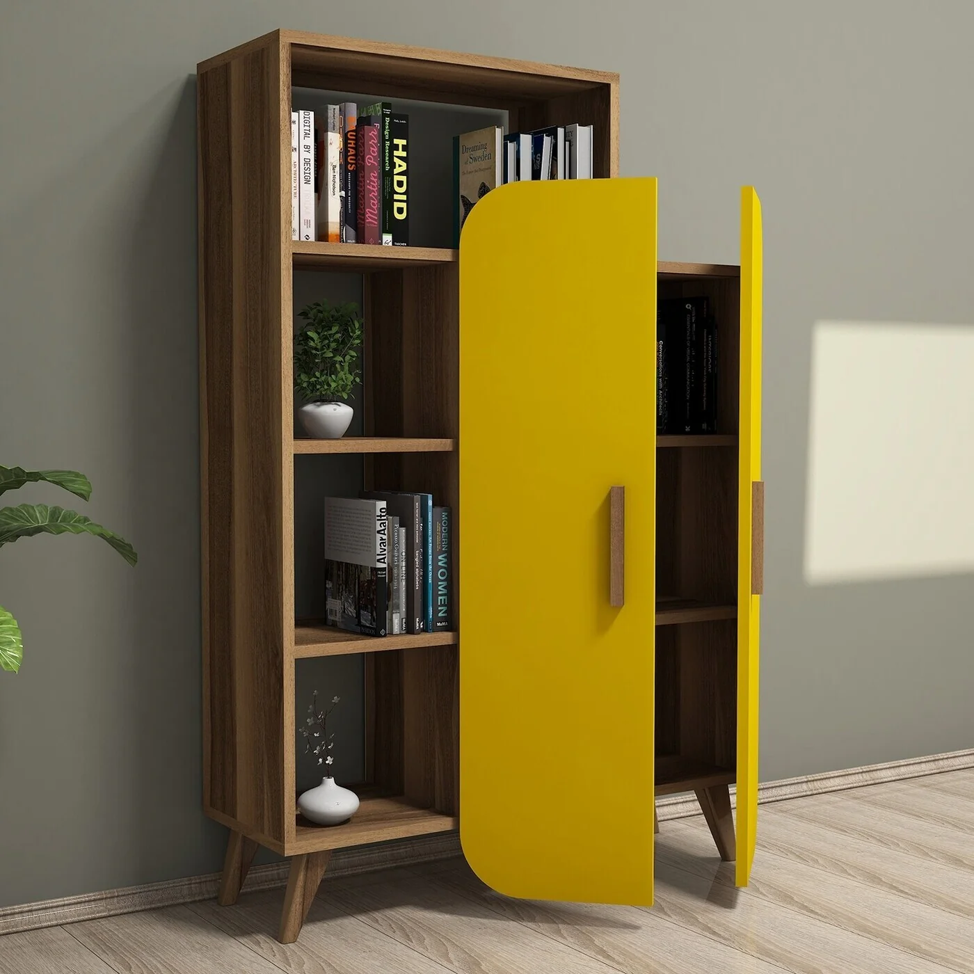 Giga Meubel - Boekenkast Walnoot|Geel Hout - 90x32x132cm - Form