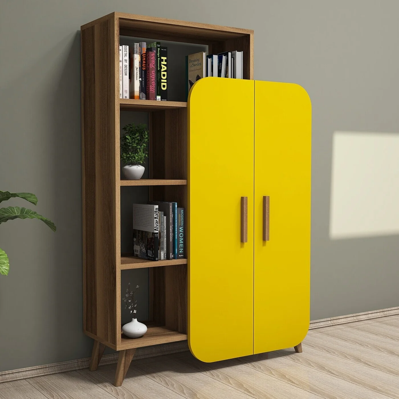 Giga Meubel - Boekenkast Walnoot|Geel Hout - 90x32x132cm - Form - Image 2