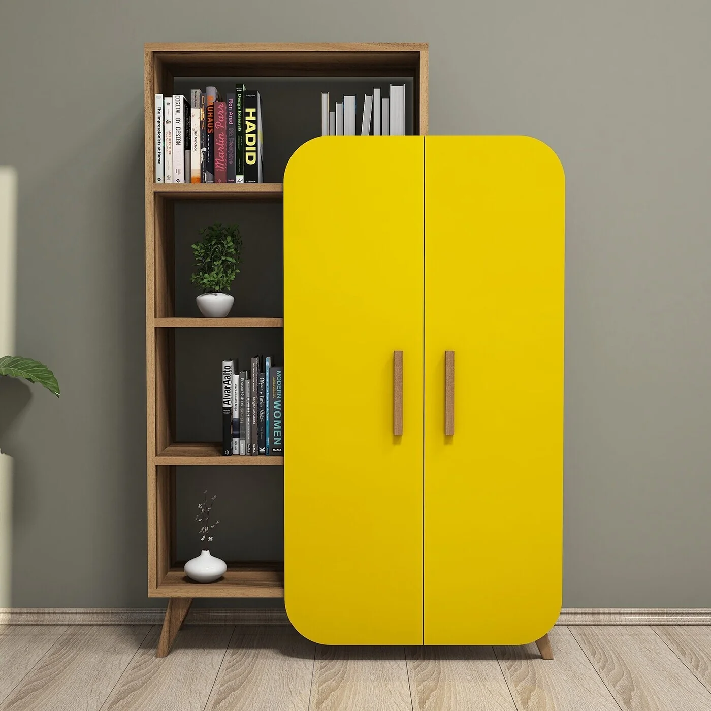 Giga Meubel - Boekenkast Walnoot|Geel Hout - 90x32x132cm - Form - Image 6