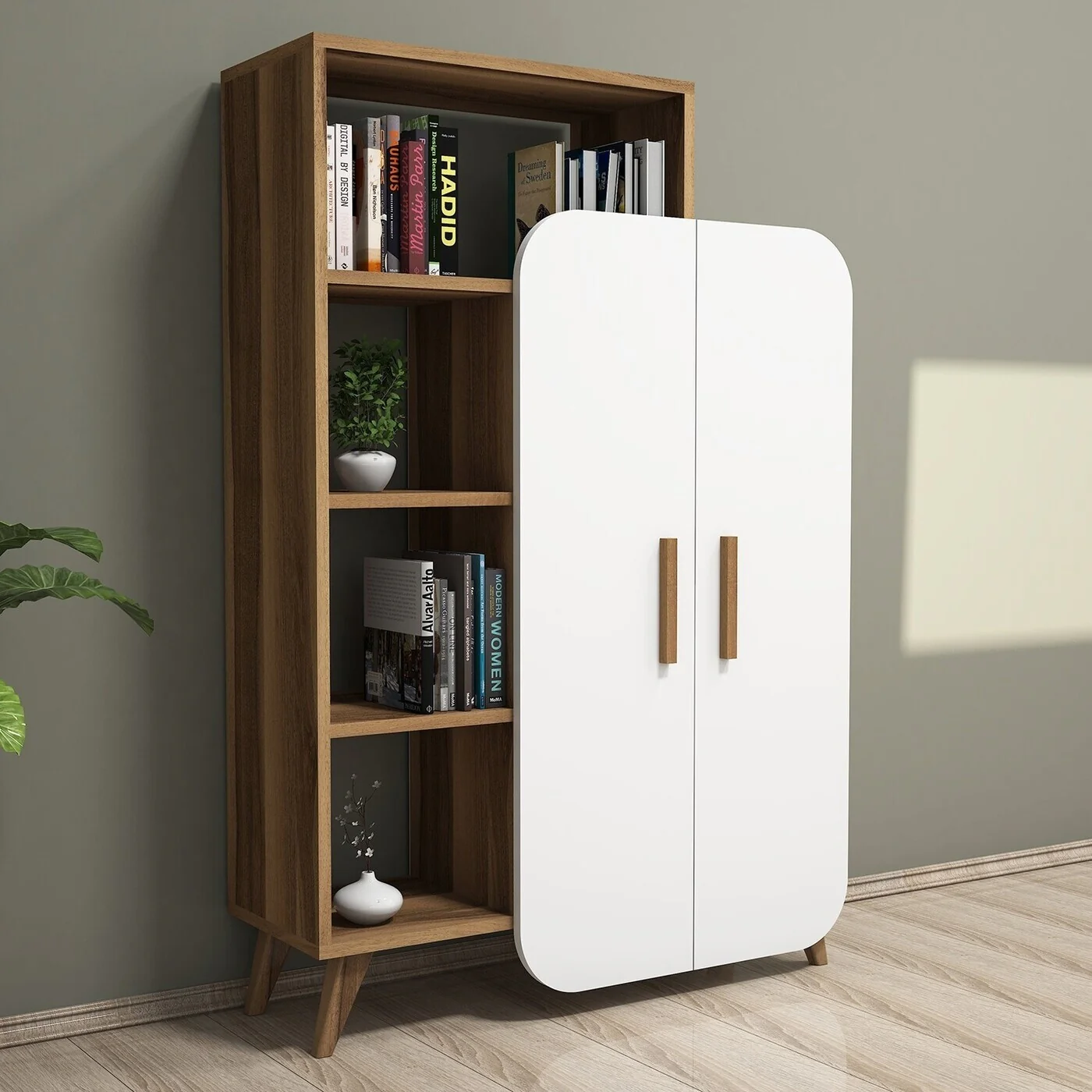 Giga Meubel - Boekenkast Walnoot|Wit Hout - 90x32x132cm - Form - Image 2