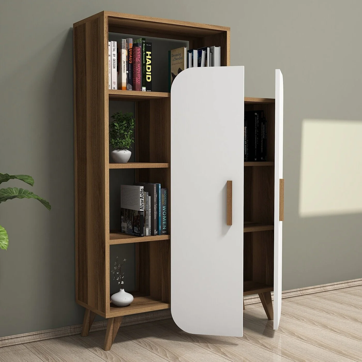 Giga Meubel - Boekenkast Walnoot|Wit Hout - 90x32x132cm - Form - Image 5