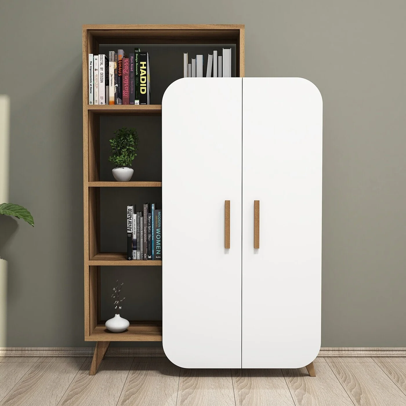 Giga Meubel - Boekenkast Walnoot|Wit Hout - 90x32x132cm - Form - Image 6