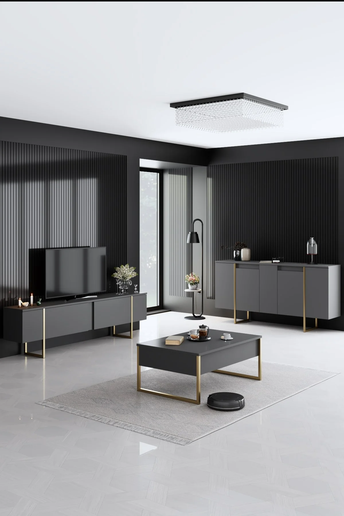 Giga Meubel - Dressoir Antraciet|Goud - 160x35x80cm - Luxe