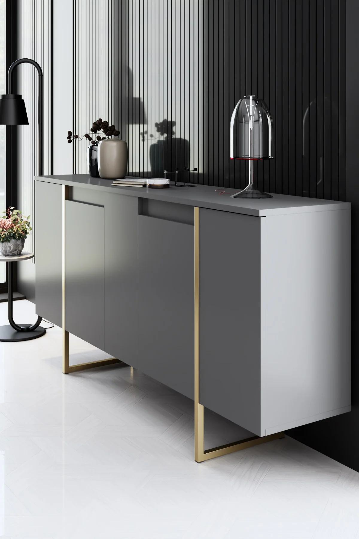 Giga Meubel - Dressoir Antraciet|Goud - 160x35x80cm - Luxe - Image 7
