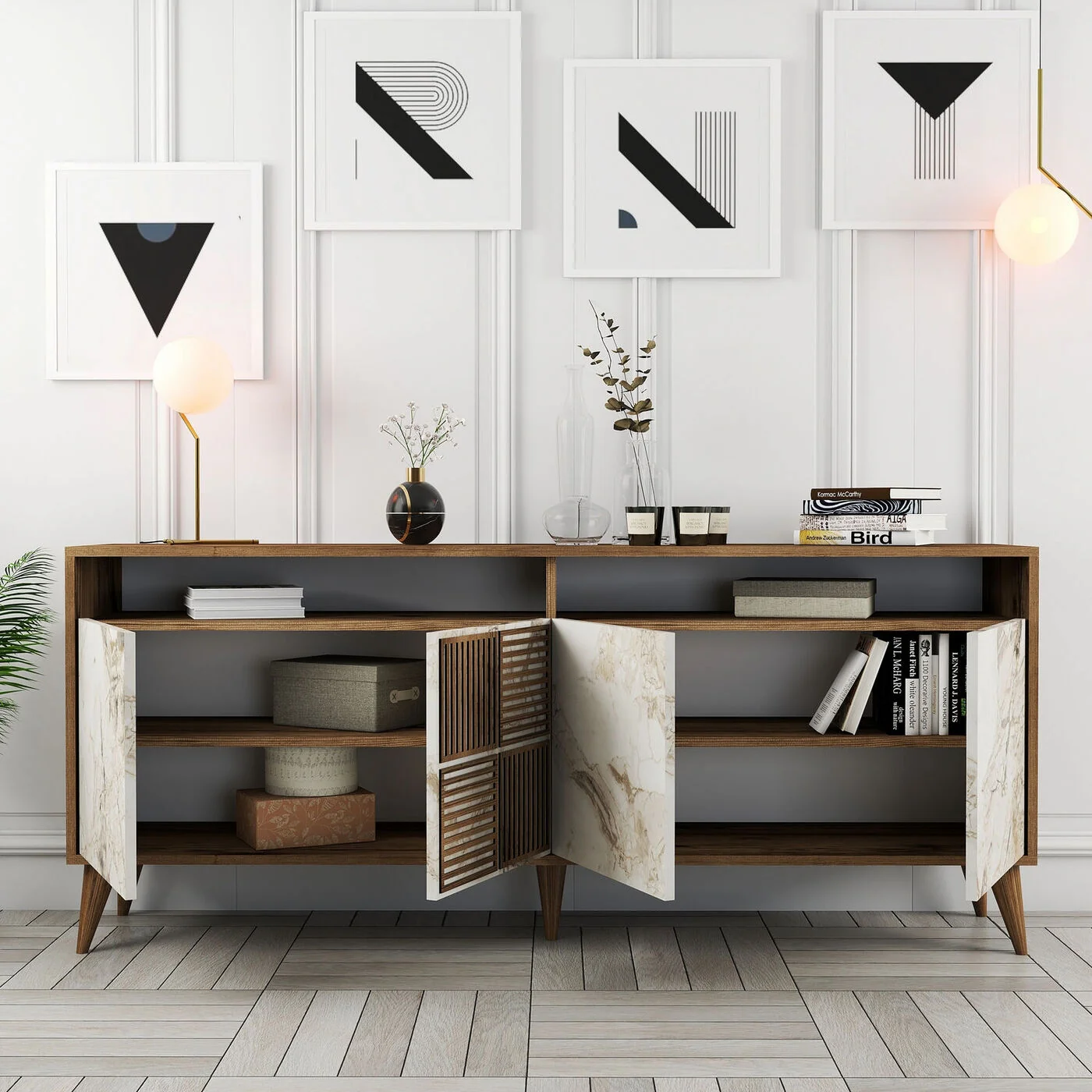 Giga Meubel - Dressoir Walnoot|Beige Marmer - 180x35x78,6cm - Milan - Image 4