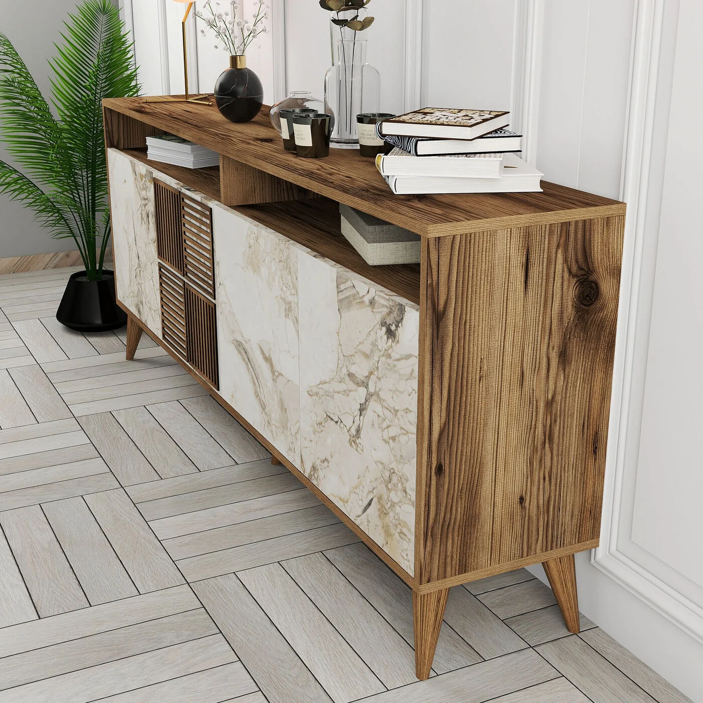 Giga Meubel - Dressoir Walnoot|Beige Marmer - 180x35x78,6cm - Milan - Image 5