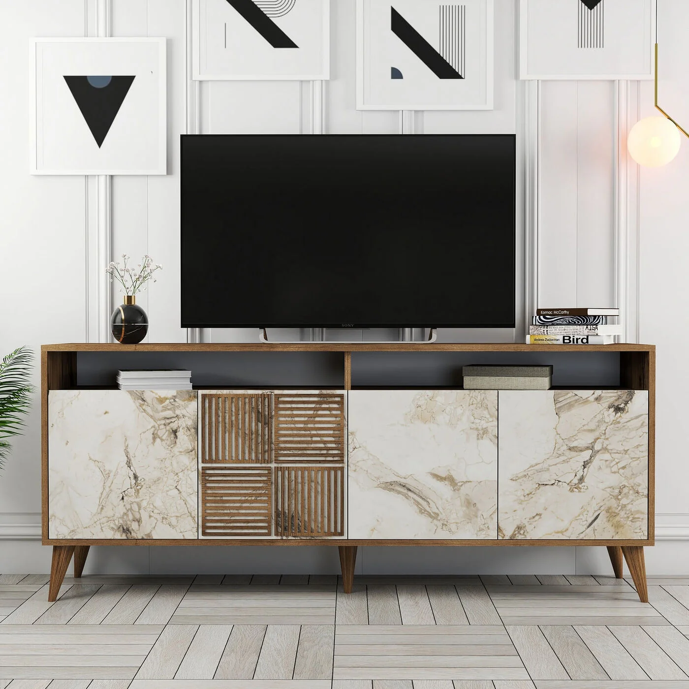 Giga Meubel - Dressoir Walnoot|Beige Marmer - 180x35x78,6cm - Milan - Image 6