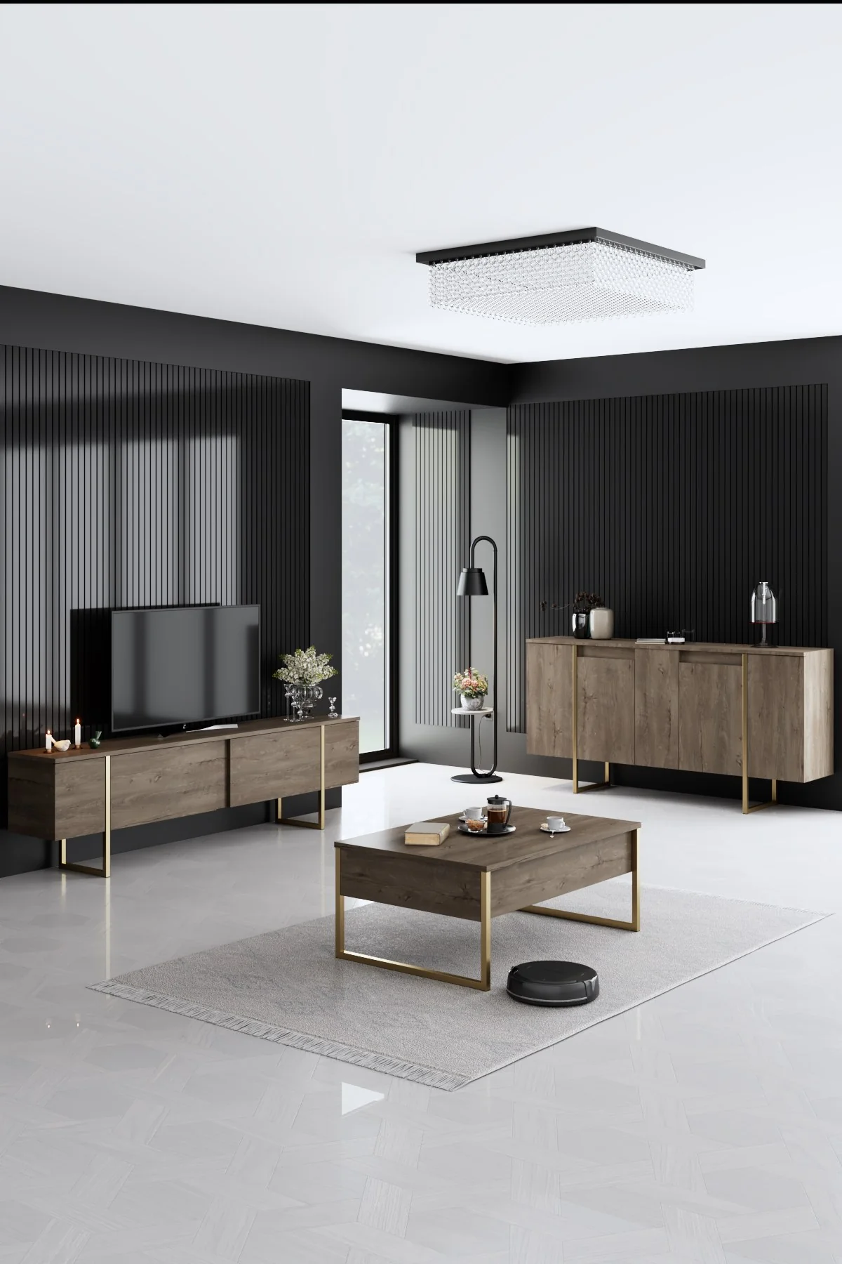 Giga Meubel - Dressoir Walnoot|Goud - 160x35x80cm - Luxe