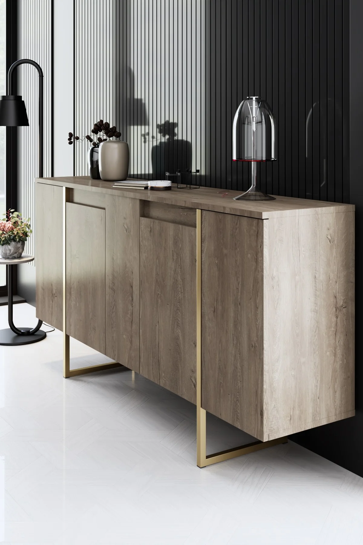 Giga Meubel - Dressoir Walnoot|Goud - 160x35x80cm - Luxe - Image 7