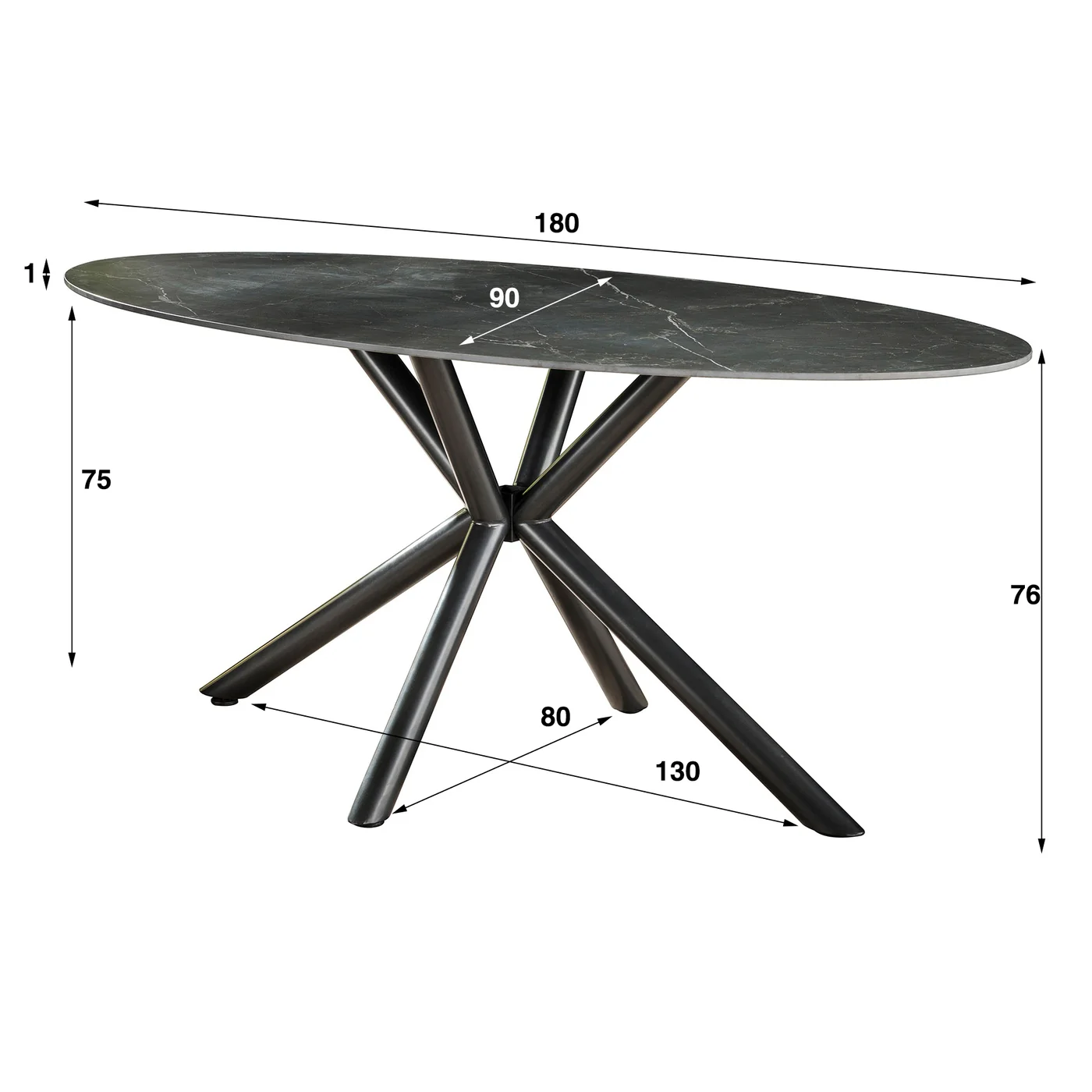 Giga Meubel - Eetkamertafel Zwart Keramiek - 180cm - Keramiek - Image 4