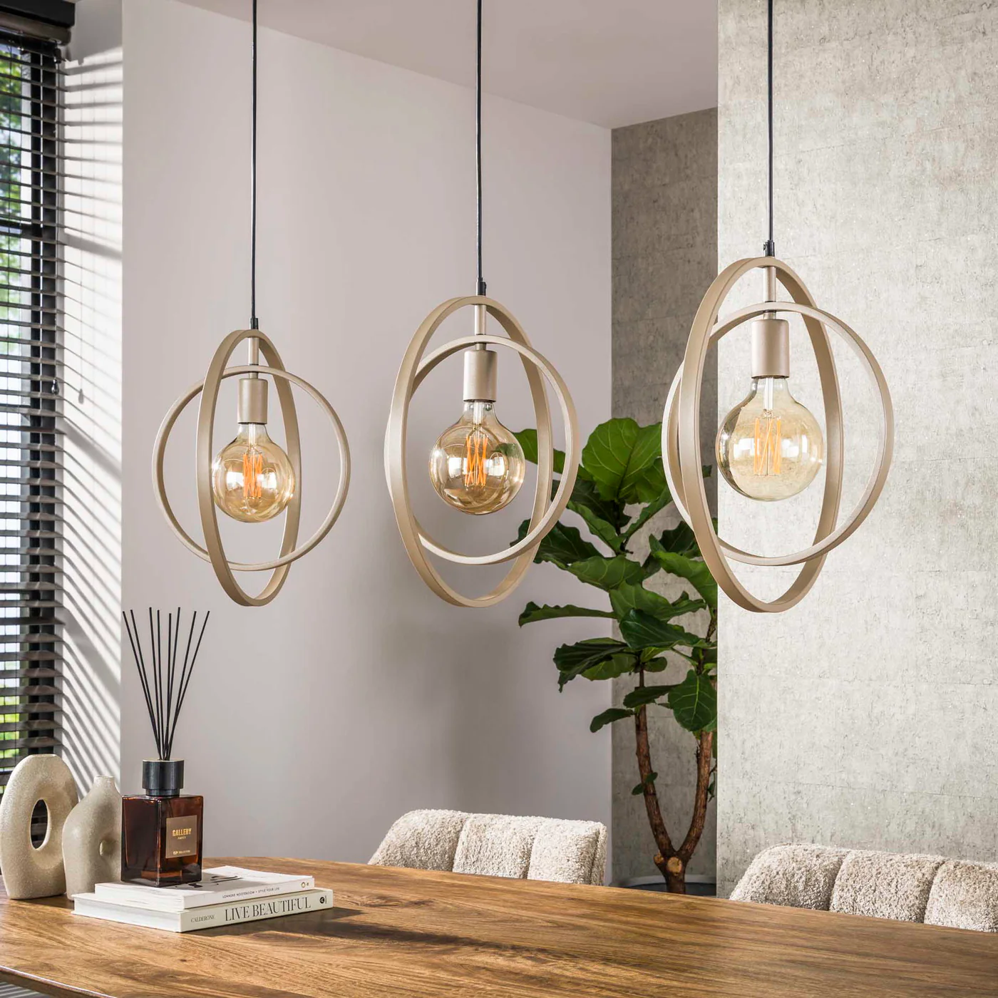 Giga Meubel - Hanglamp Beige - 3-lichts - 130x30x150cm - Turn Around - Image 3
