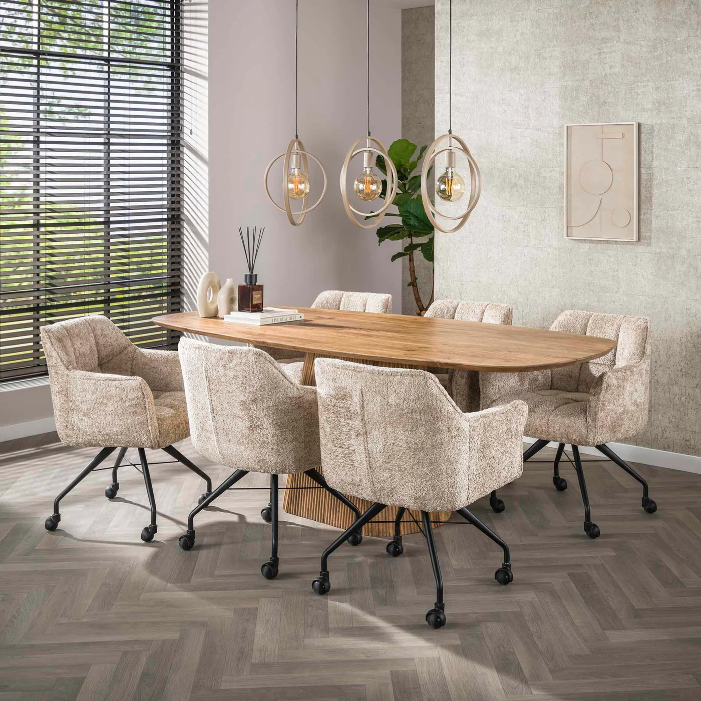 Giga Meubel - Hanglamp Beige - 3-lichts - 130x30x150cm - Turn Around - Image 4