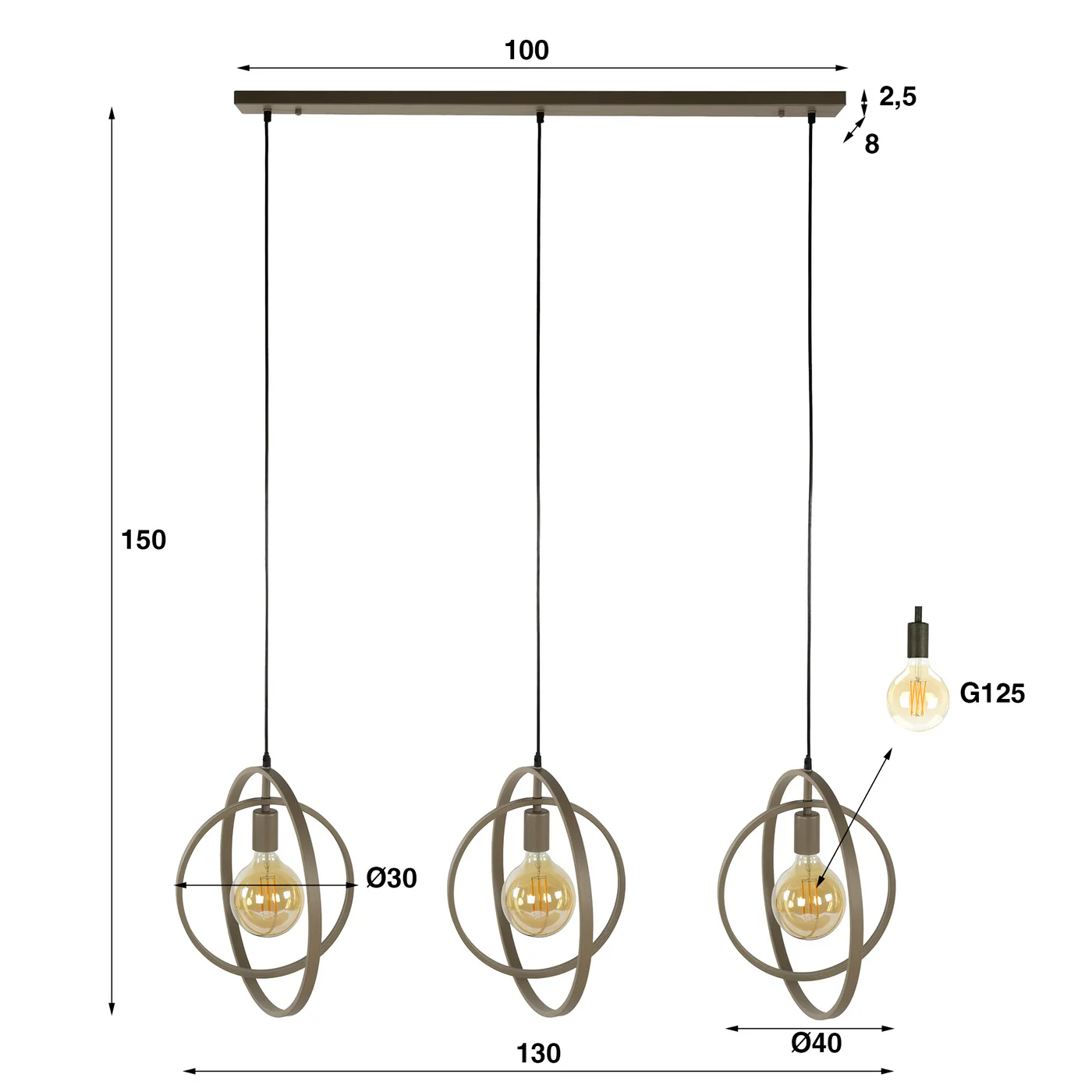 Giga Meubel - Hanglamp Beige - 3-lichts - 130x30x150cm - Turn Around - Image 7