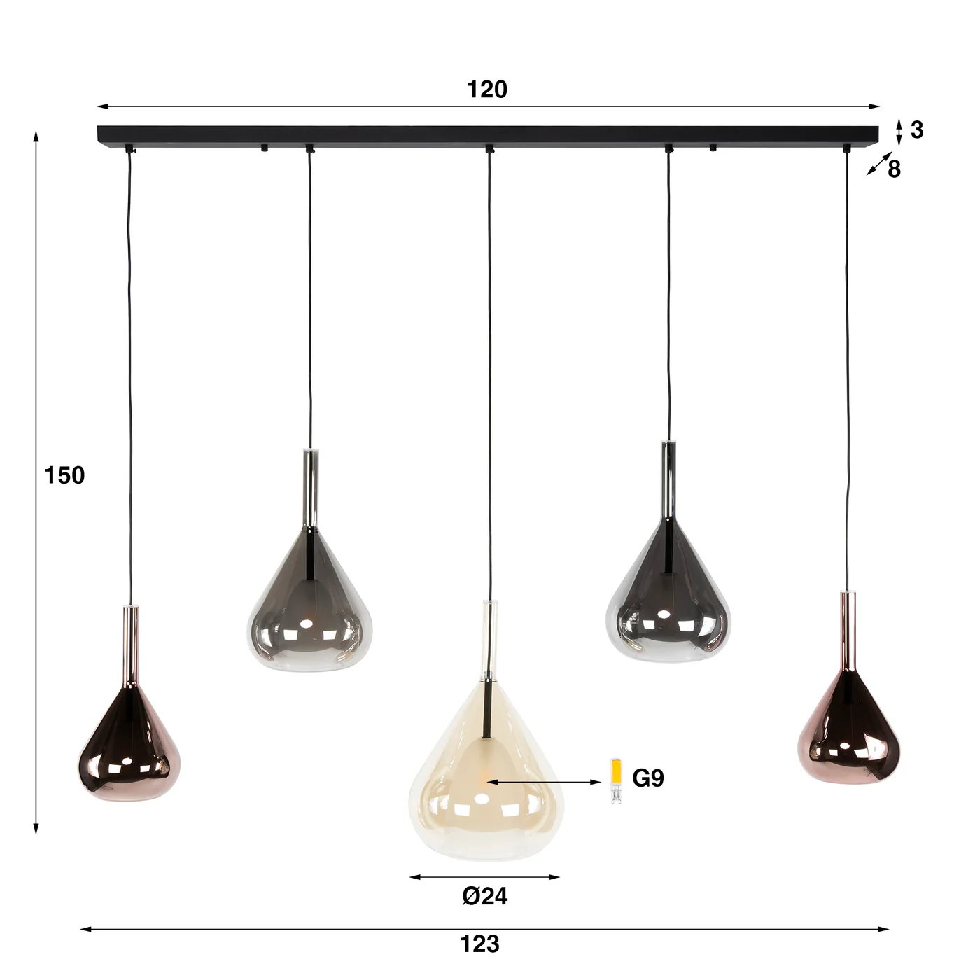 Giga Meubel - Hanglamp Zwart - 5-lichts - 123x24x150cm - Wings - Image 8