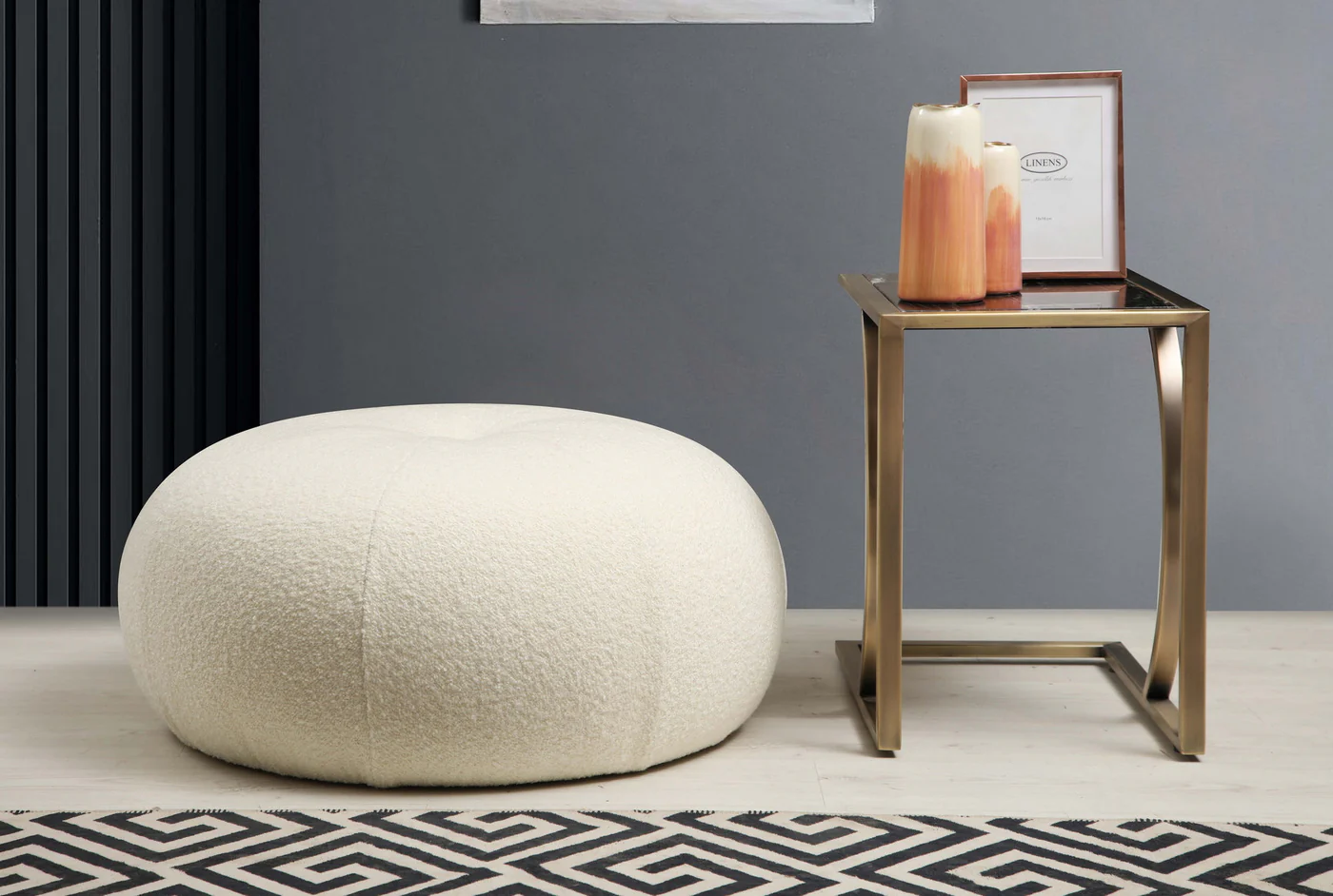 Giga Meubel - Poef Rond Bouclé Wit - 55x55x35cm - Tina - Image 2