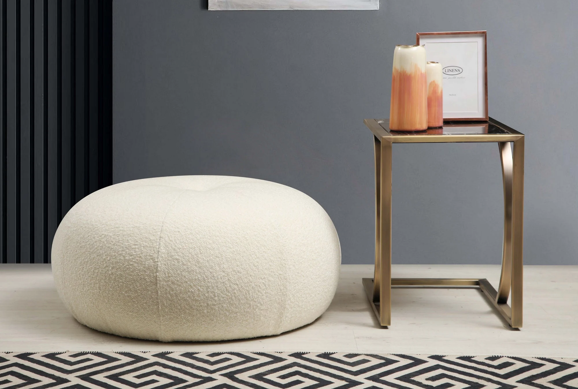 Giga Meubel - Poef Rond Bouclé Wit - 55x55x35cm - Tina - Image 3