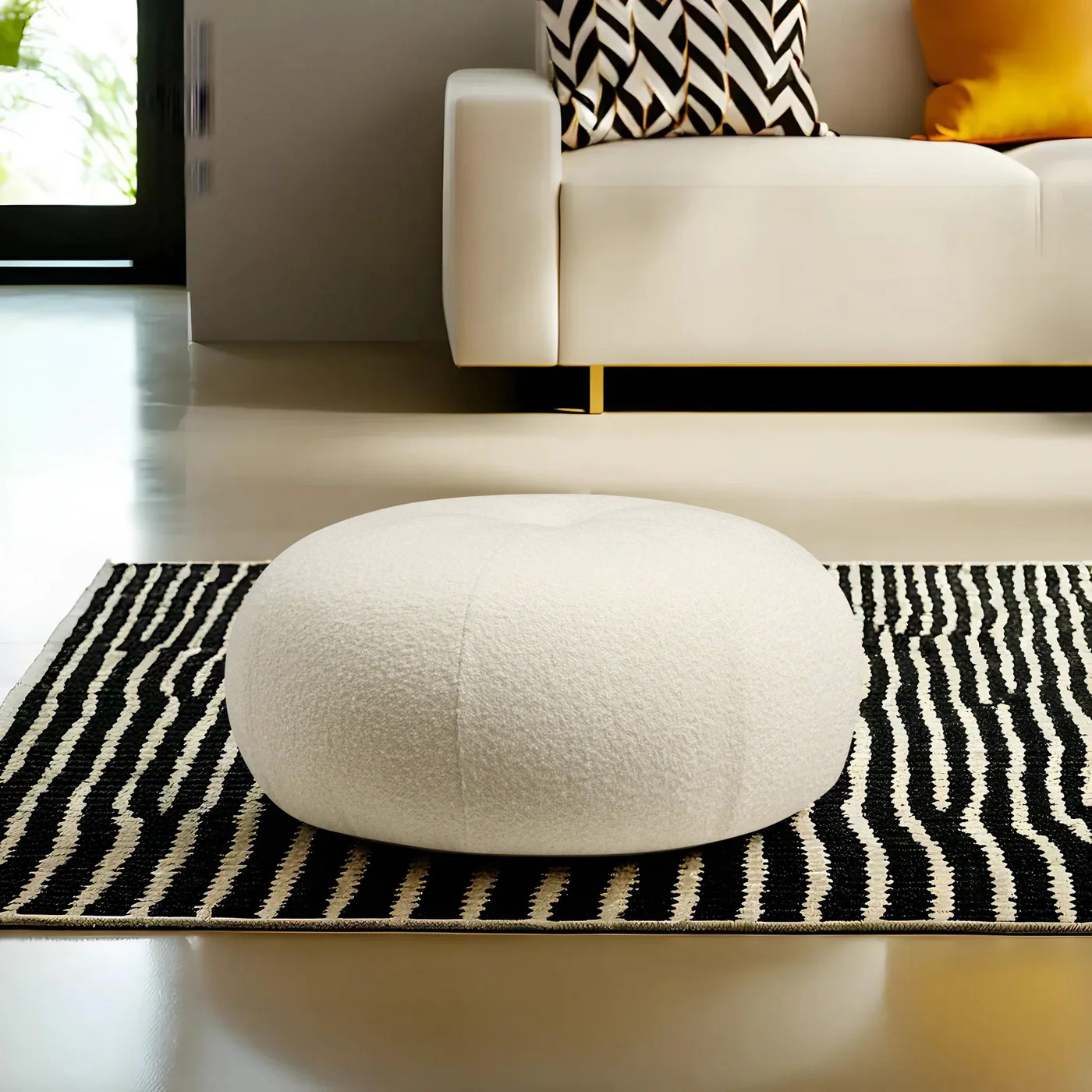 Giga Meubel - Poef Rond Bouclé Wit - 55x55x35cm - Tina - Image 5