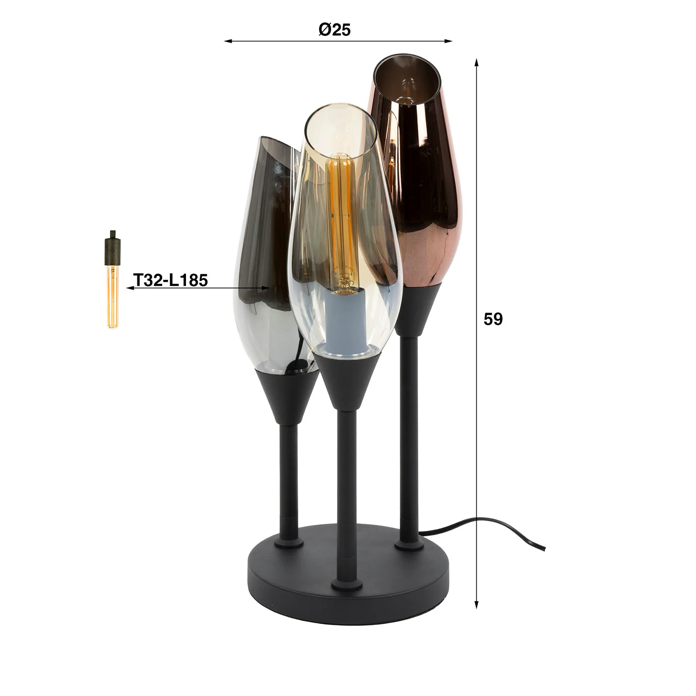Giga Meubel - Tafellamp Zwart - 3-lichts - 25x25x59cm - Cocoon - Image 4