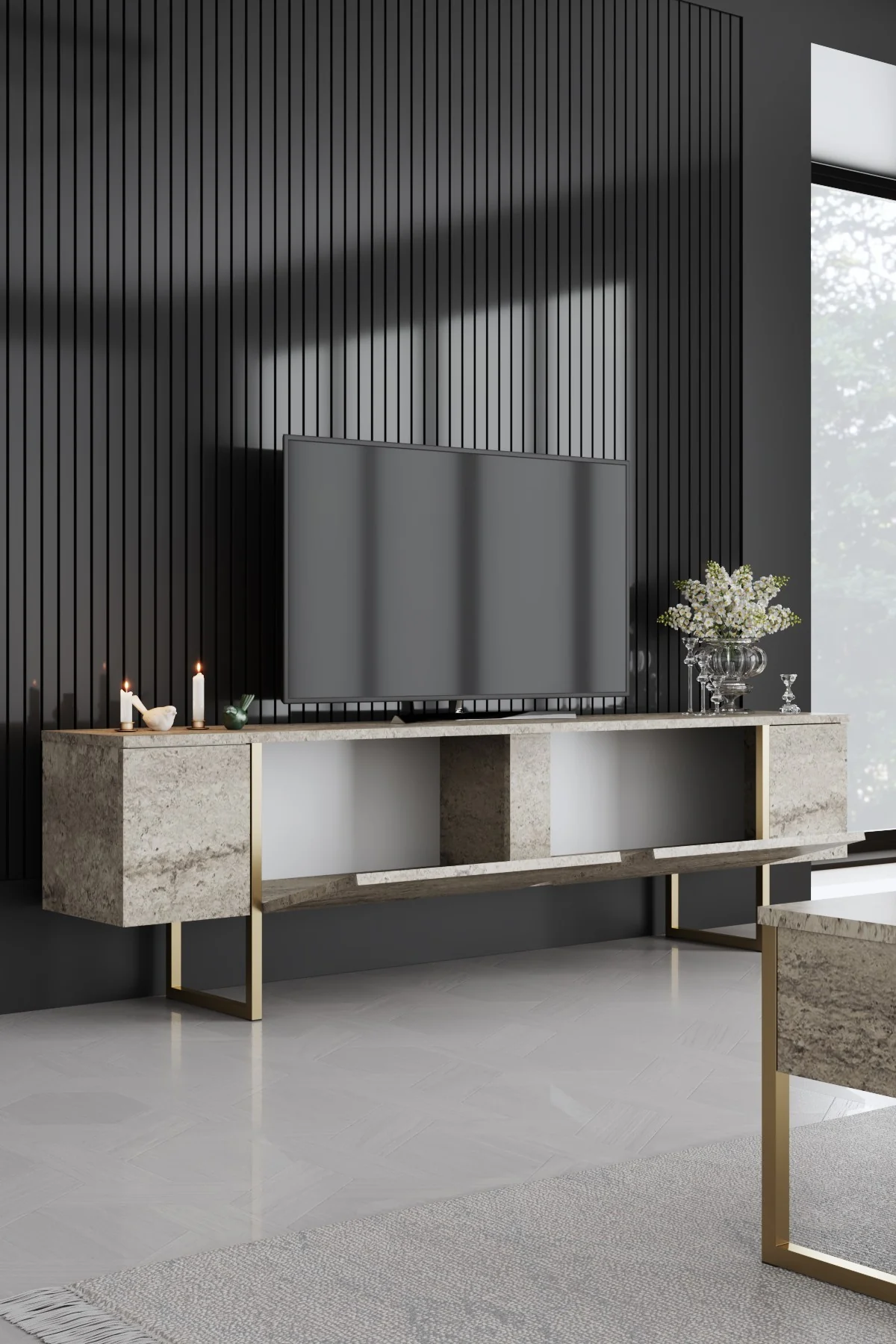 Giga Meubel - Tv-meubel Travertinlook|Goud Hout - 180x30x50cm - Luxe - Image 10